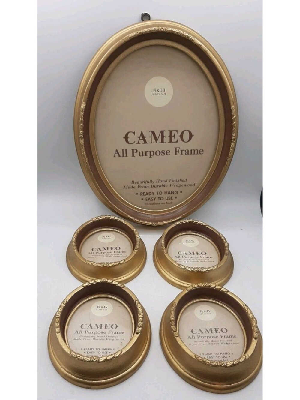 Vintage Cameo Oval Photo Frame Gold Ornate Plastic Rear Load Set of 5 Rear Load